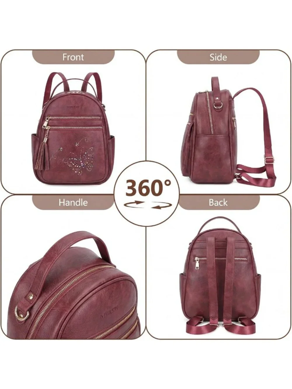 Stylish Lightweight Waterproof Mini Backpack Purse for Women with Butterfly